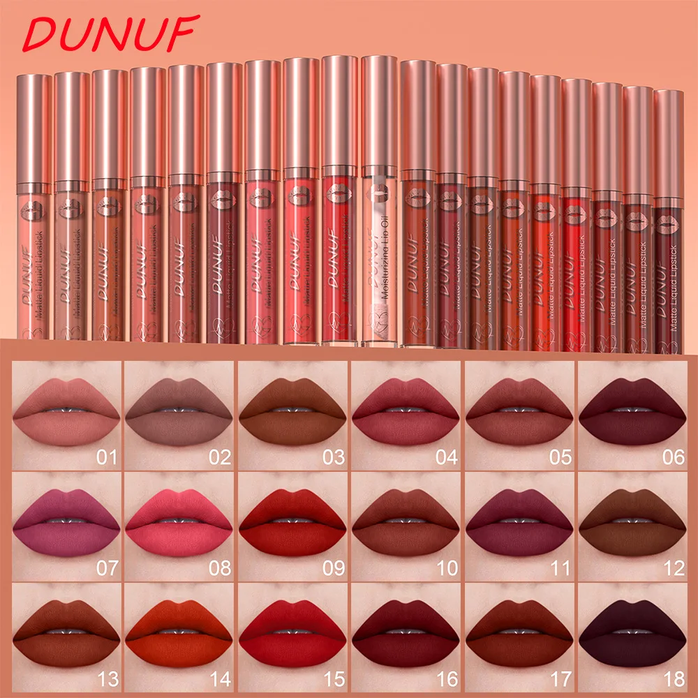 DUNUF 18 Color Matte Velvet Lipstick Waterproof Long-lasting Nude Matte Lip Gloss Clear Moisturizing Lip Oil for Women Makeup 1