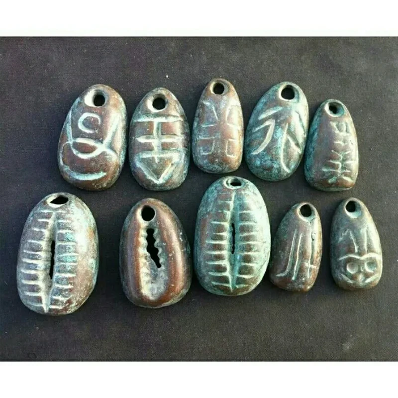 Ancient China Pre Qin Ancient Coin Collection Bronze Shell Coin Ghost Face Coin Warring States Ancient Coin Ornaments 10 pcs