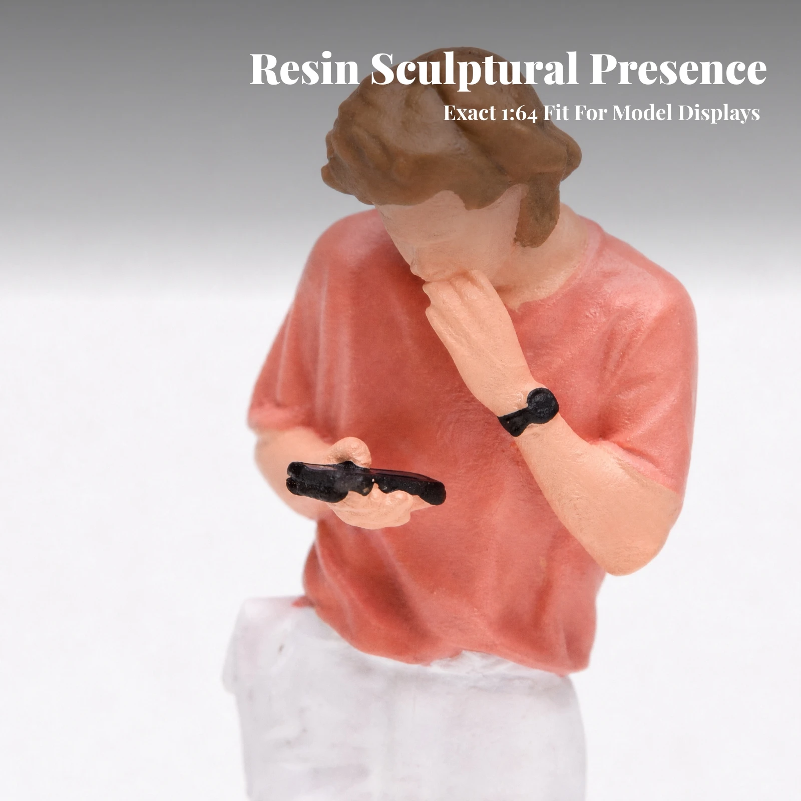 Painted Male Miniature with Smartphone Realistic 1:64 Scale Resin Figure Standing Diorama Figure with Wristwatch Compact