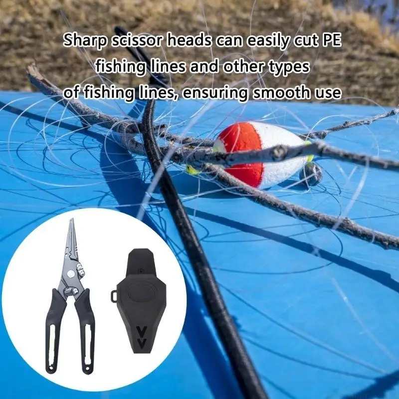31BE Fishing Plier Fishing Multitool Metal Pliers Multifunction Fishing Line Cutter Rings Opener with Safety Lock Storage Bag