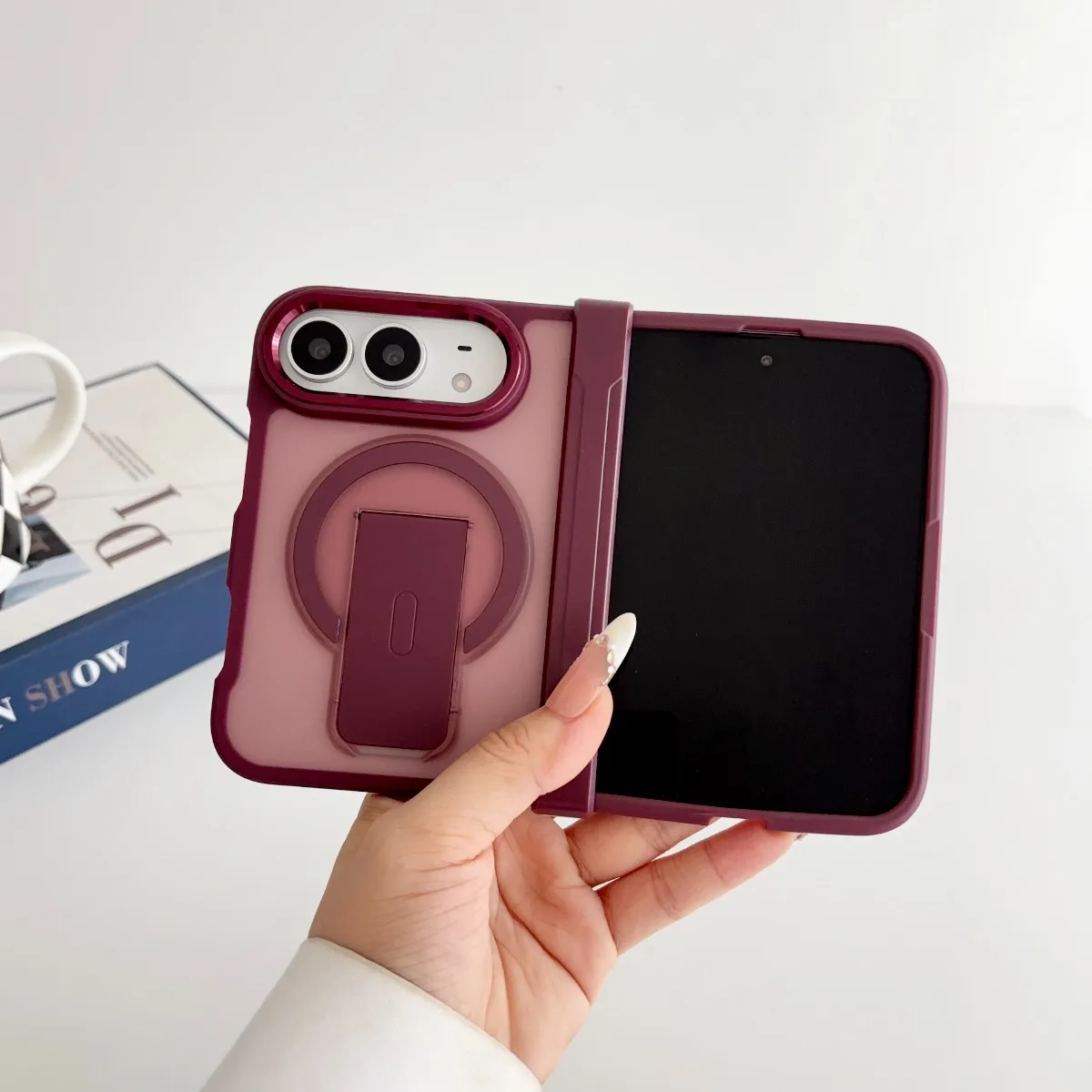 For IPhone Duo Magnetic Phone Case Shockproof Armor Matte Case for IPhone Duo for Magsafe Wireless Charge with Stand Full Cover view 3