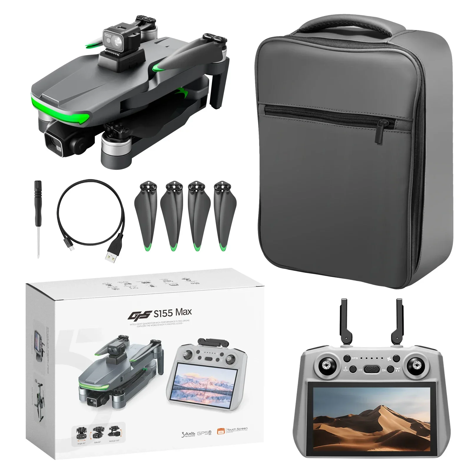 S155 GPS Drone with 3-Axis Gimbal & 7.2-inch Touch Screen - Professional HD Camera EIS Anti-Shake + Laser Obstacle Avoidance