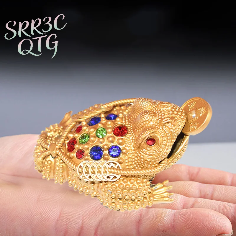 Gold Colour Money Frog Statue Feng Shui Three Legged Wealth Toad Golden Figurine Good Luck Fortune Frog Home Office Decor Gifts