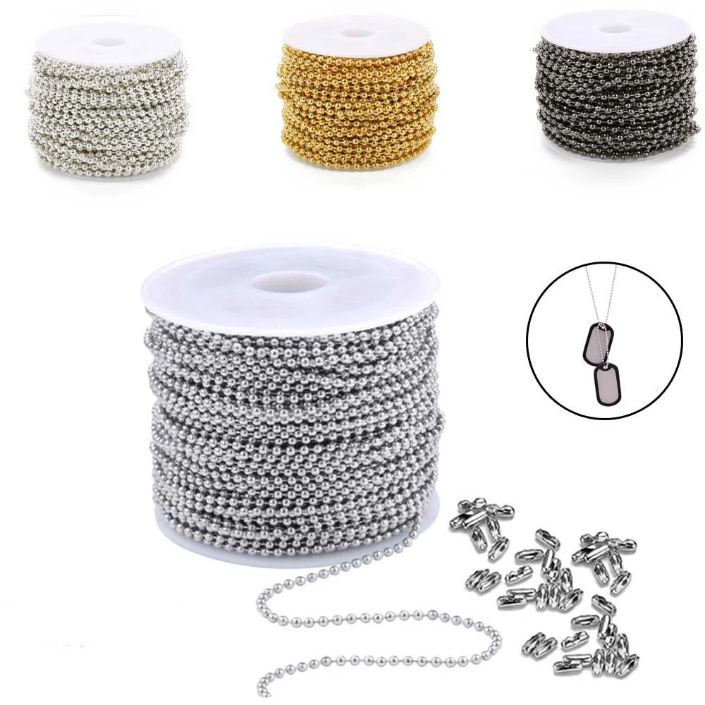 1roll 1.5/2.4mm Iron Beads Chain 10m About 50 Iron Material Beads Waist Buckle DIY Jewelry Chain Suitable For Bracelet Necklace