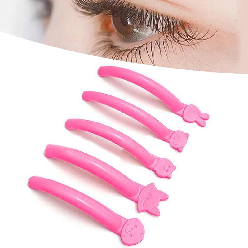 นํากลับมาใช้ใหม่ 5 คู่สีชมพูกาวฟรีซิลิโคน Eyelash Perm Pads Sticky Lashes Rods Shield ยก 3D Eyelash Curler Applicator เครื่องมือ