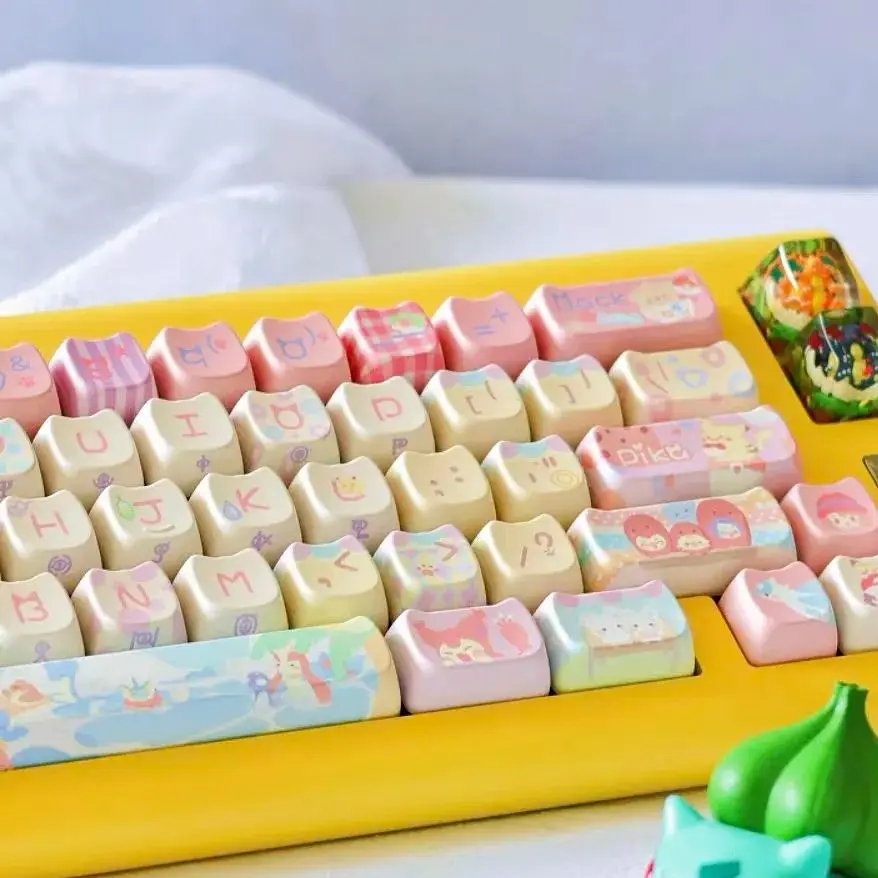 Imagem -02 - Bonito Anime Keycaps para Teclado Mecânico 142 Teclas Desenhos Animados Faça Você Mesmo Monstros Rosa Anime Manga Pbt Keycaps Personalização