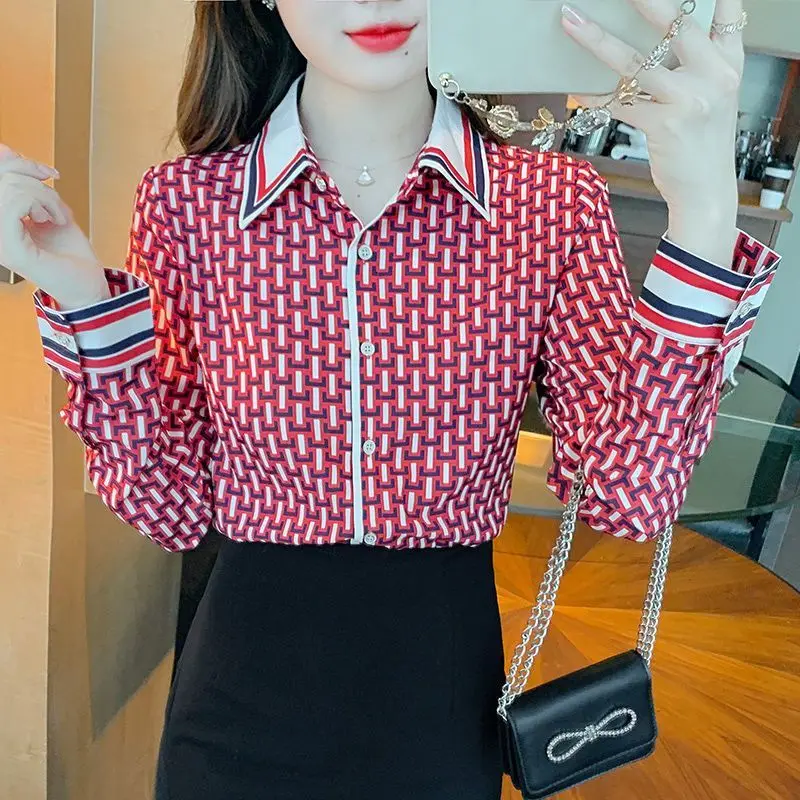 Neue Frühlings-und Herbst mode Retro vielseitig lässig und einzigartig Top Temperament Plaid Langarm Damen Knopf Shirt