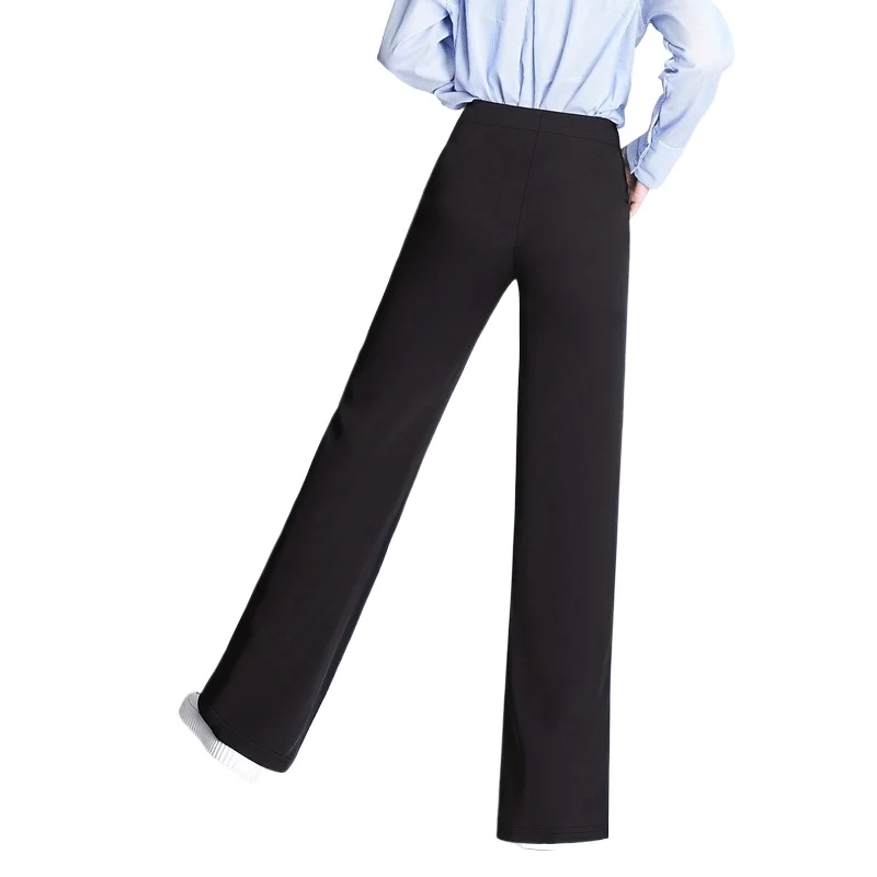 2025 elegante Beiläufige Breite Bein Hosen Frauen Solid Black Elastische Taille Abnehmen Büro Party Tragen