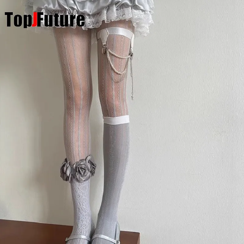 Y2K Spicy Girl Gothic Lolita Mix and Match Tights Pantyhose JK Lace Mid Tube Socks Leg Ring Gothic Subculture Women Stockings
