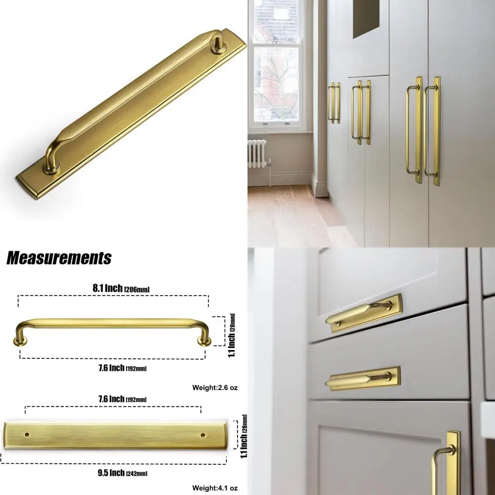 

Ручки шкафа из матового золота и цинкового сплава с задними пластинами, центры отверстий 7,56 (192 мм), подходят для шкафов для спальни и кухни, S