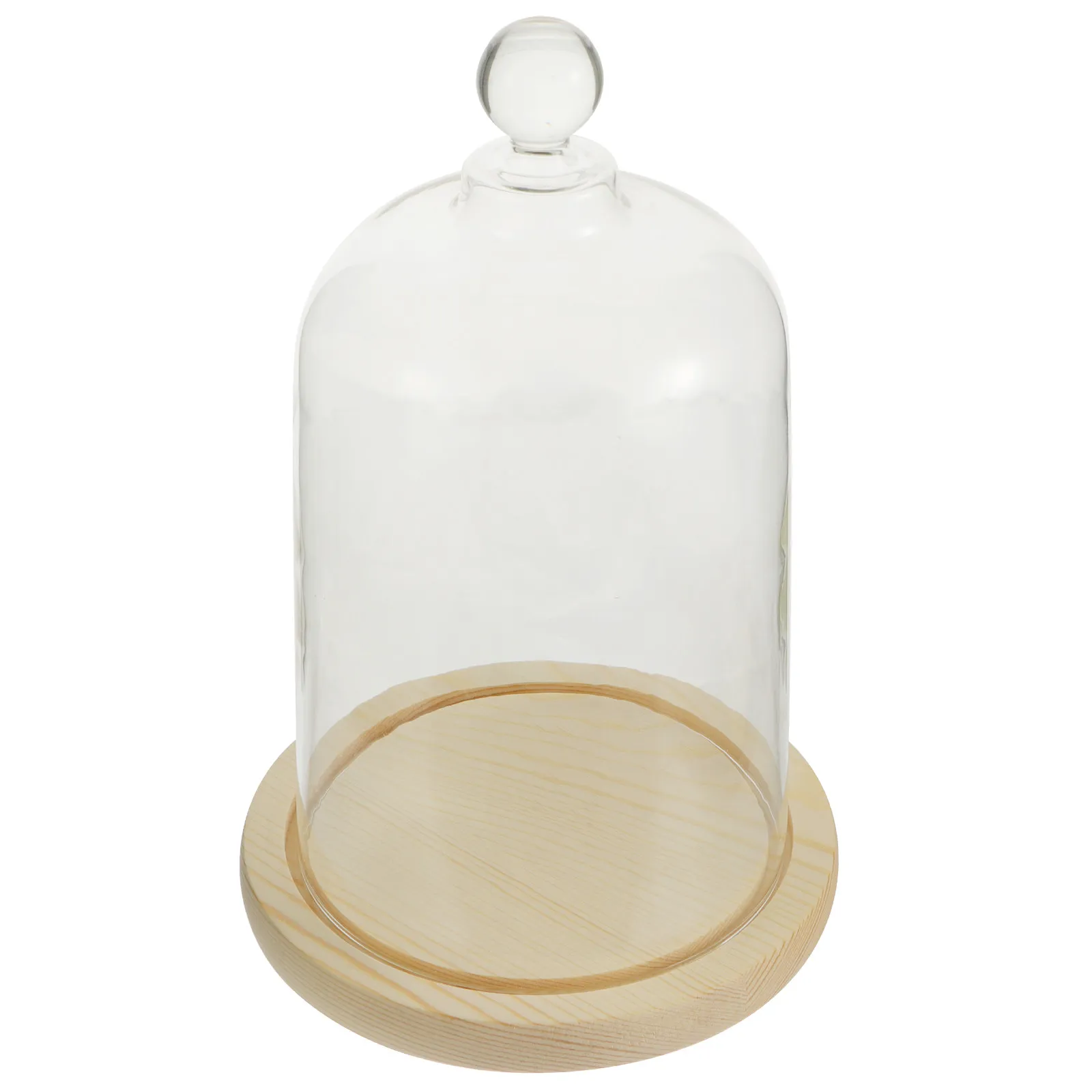 

1Set Glass Food Cover Transparent Preserved Flower Bell Jar Cake Dome with Wood Base Protective Cover for Banquet Party Dessert