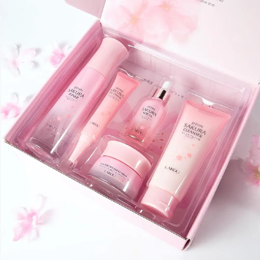 5Pcs Sakura Facial Skin Care Set Moisturizing Nourishing Serum Soothing Cream Repairing FACE EYES Cream Beauty Makeup