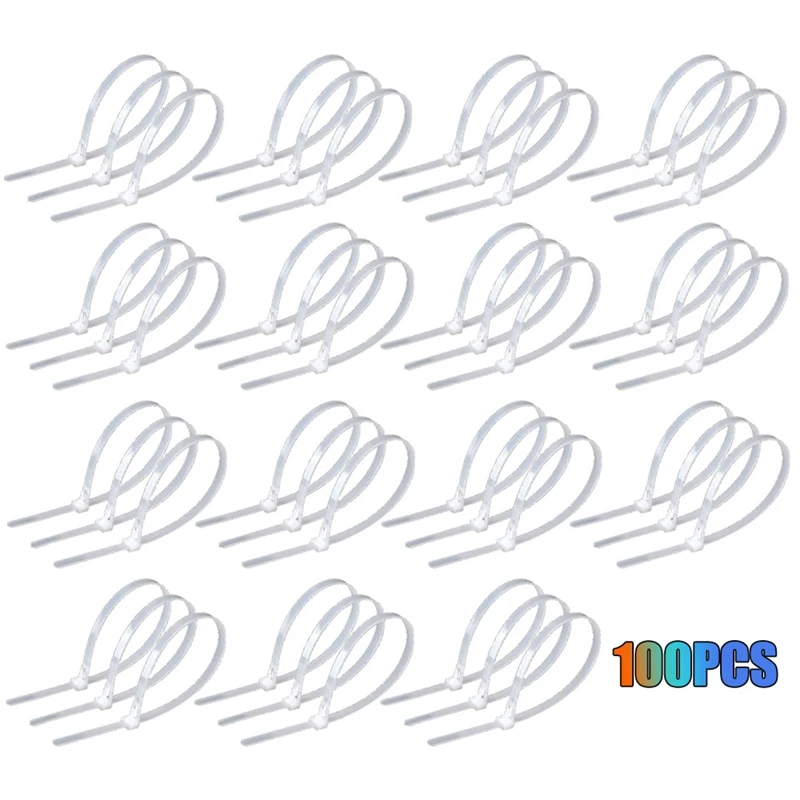 Abraçadeiras Reutilizáveis Liberáveis, Zip Wraps para Gerenciamento de Cabo, Laço de Tração Branco, 50Lbs, 7.9 ", 100Pcs