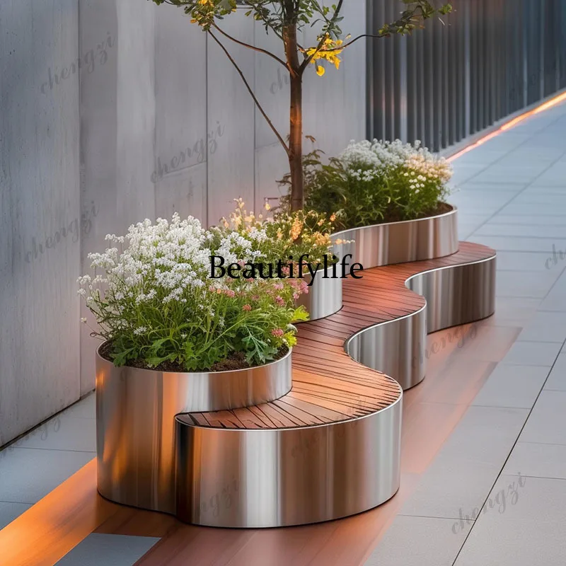 Stainless steel seat combination flower box terrace rectangular card seat flower pool balcony seat flower pot
