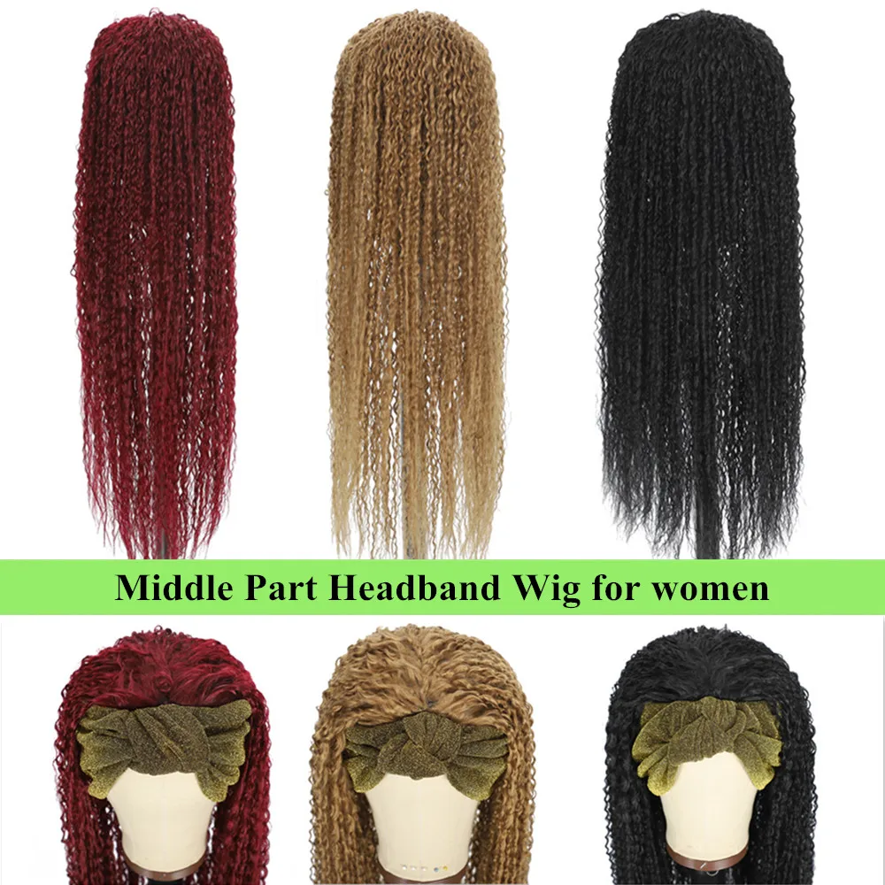 弾むカーリー合成かつら高温繊維人工毛ヘッドバンドかつら女性のための日常使用ロングウィッグ