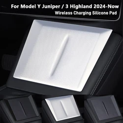 For Tesla Model Y Juniper / 3 Highland 2024-2026 Silicone Wireless Charging Pad Charger Protect Non-Slip Cover Car Accessories