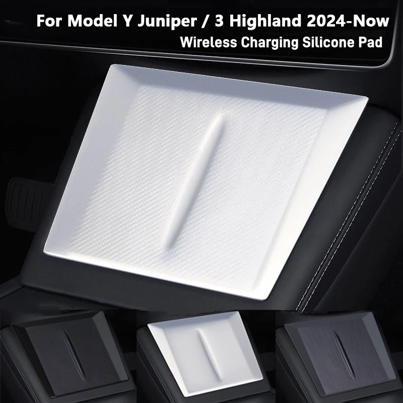 For Tesla Model Y Juniper / 3 Highland 2024-2026 Silicone Wireless Charging Pad Charger Protect Non-Slip Cover Car Accessories