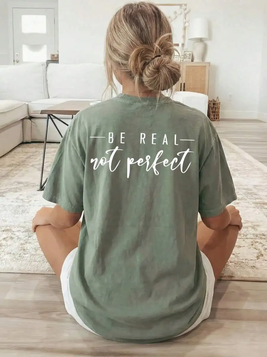 2026 Fashion New Arrival Womens Double Sided Print T Shirt White English Slogan Round Neck Short Sleeve Casual Summer Top Basic Top T Shirt