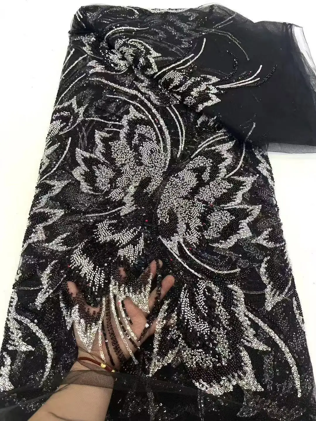

African Heavy Beaded Lace Fabric High Quality Nigerian Sequin Pearl Lace French Tulle Fabric For Wedding Party Dress Sewing