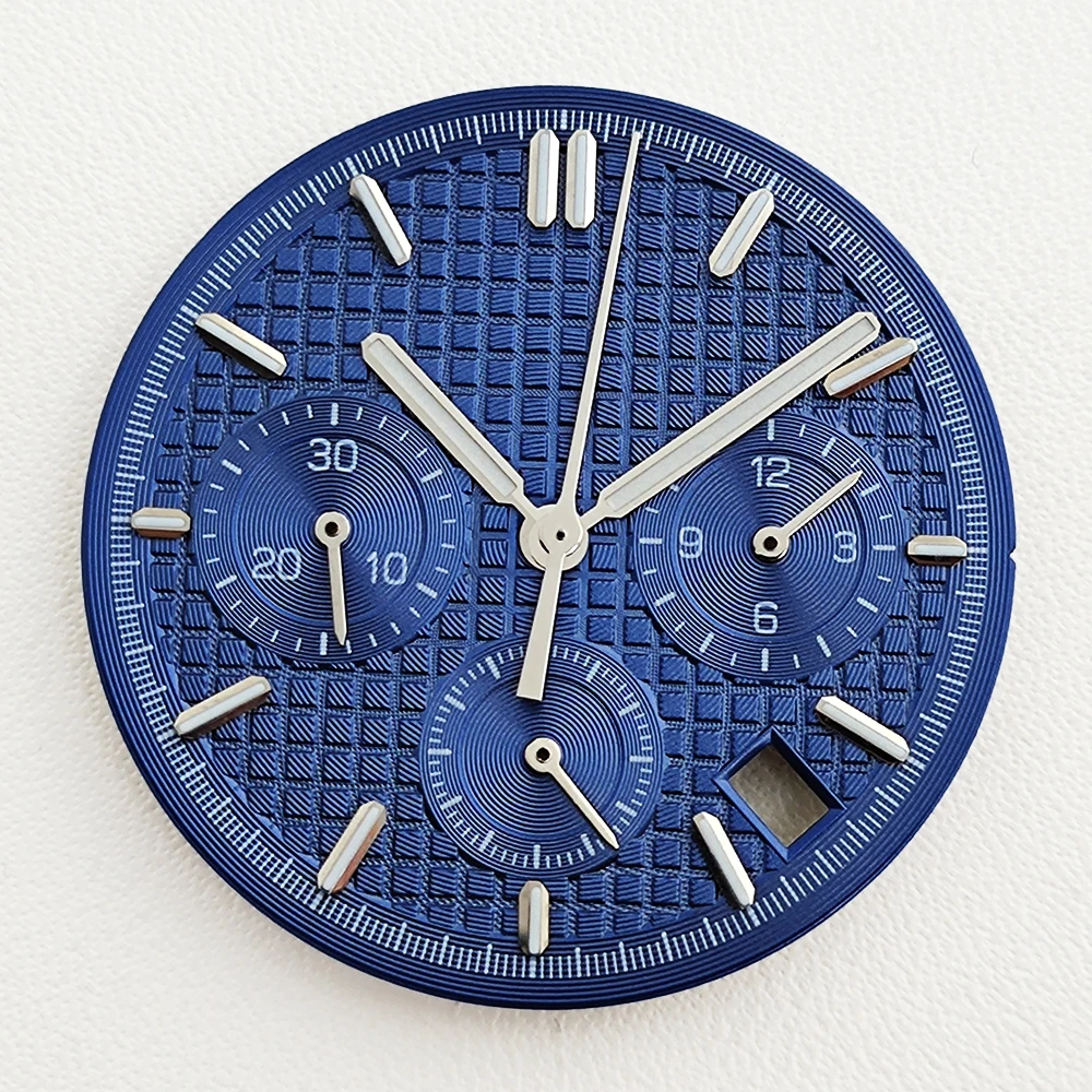 VK63 31.8mm Dial Waffle Texture Dial Three Eye Timer Green Night Light Improved Dial Fit VK63 Quartz Movement Housing Parts