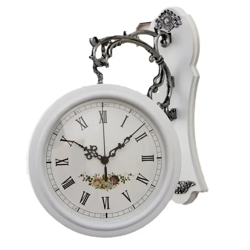 ساعة حائط عصرية لغرفة المعيشة على مدار الساعة مزدوجة الجوانب ساعة حائط أوروبية بسيطة وحديثة #5