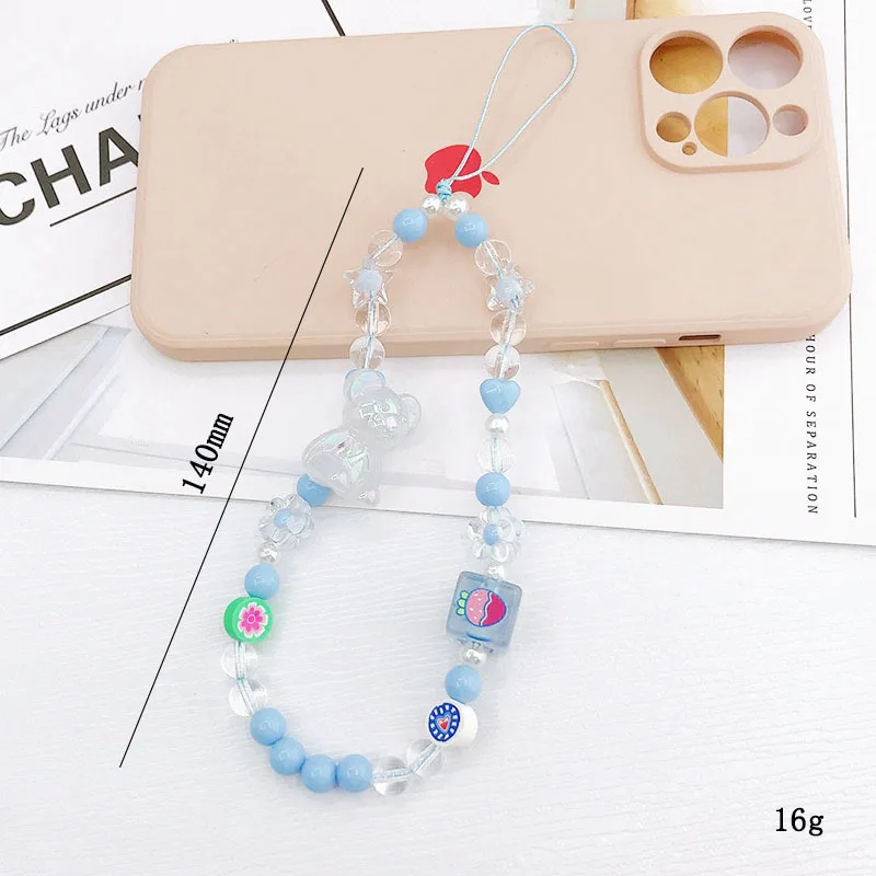 Candy Color Heart Beaded Phone Chain Wrist Strap Fashion Flower Butterfly Telephone Case String Jewelry Accessories for Women