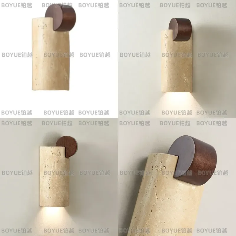 Natural Yellow Travertine Wall Lamp Wabi Sabi Bedroom Bedside Light Villa Staircase Aisle Decorative Atmosphere Sconce