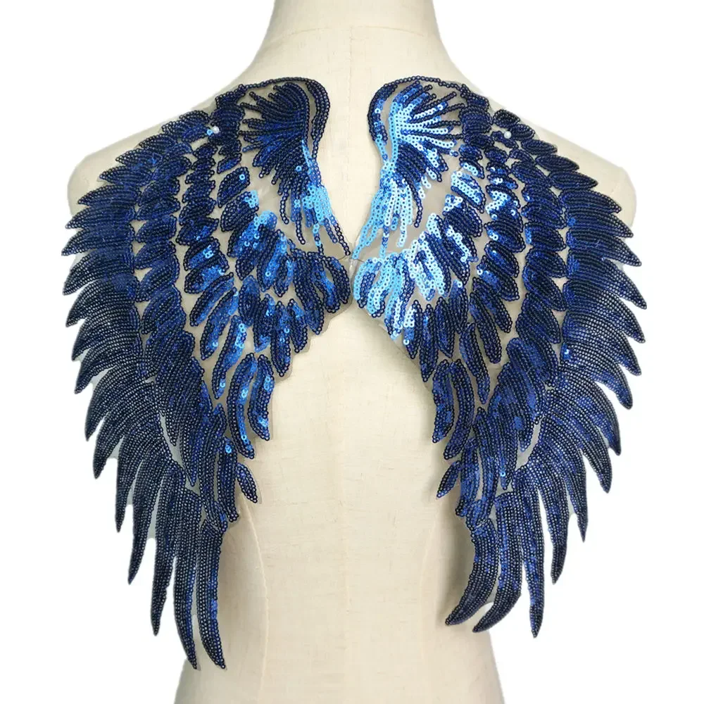2PCS Gold Silver Rainbow Sequin Feather Angel Wings Sew Iron on Patches 33CM For Dress Jeans Shirt DIY Appliques Decoration