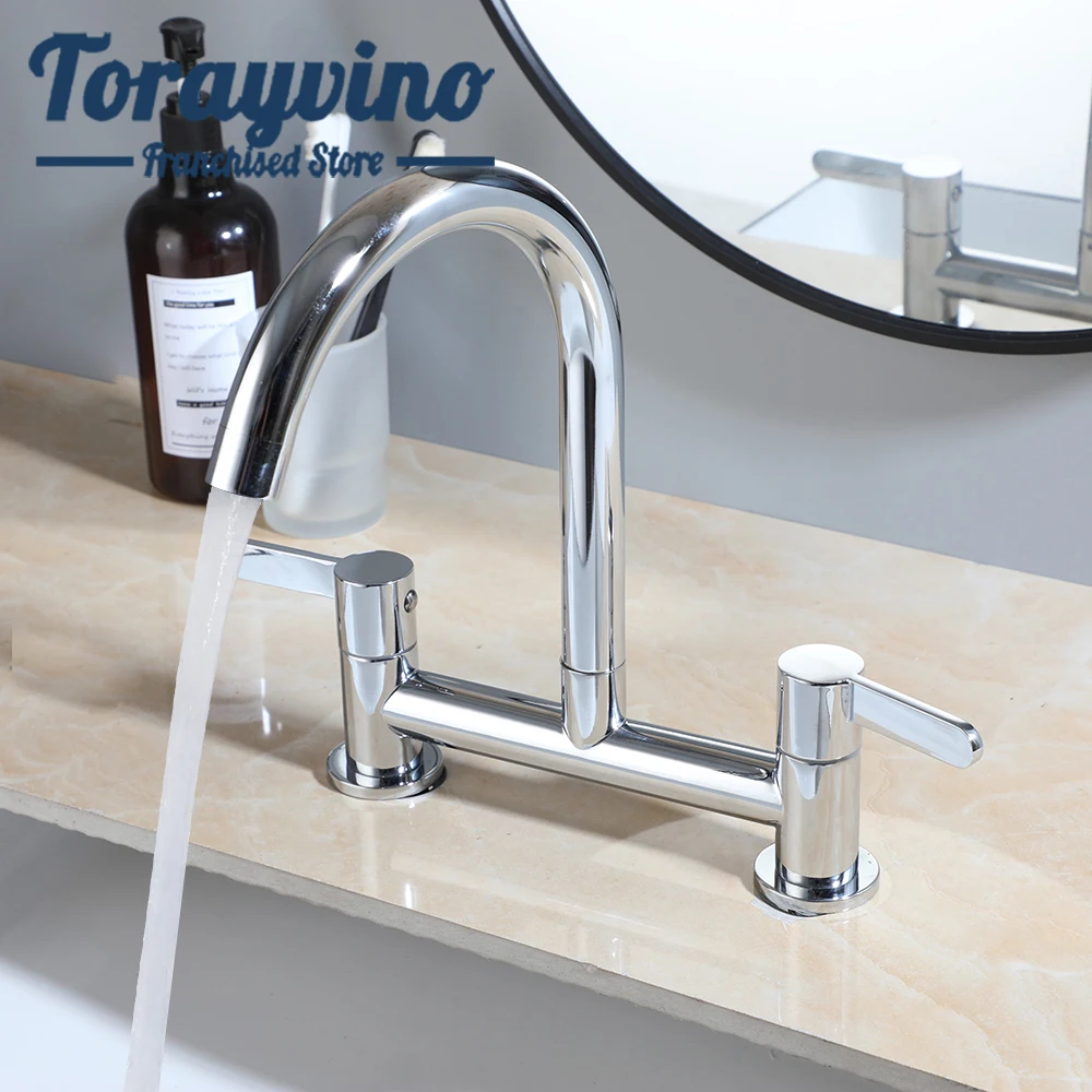 

TORAYVINO Bathroom Sink Faucet Chrome Finished Vanity One Hole Daul Handles Basin Faucets Hot And Cold Mixer Deck Mounted Tap