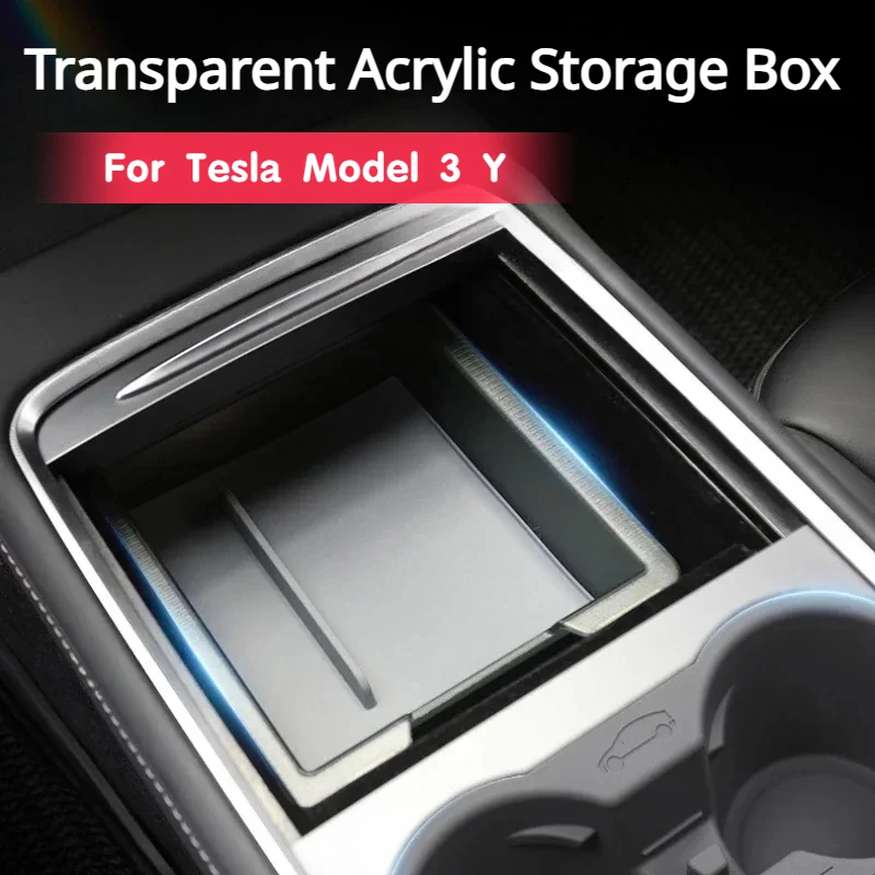 

For Tesla Model 3 Y Central Control Storage Box Transparent Acrylic Center Console Armrest Box Storage Car Interior Accessories