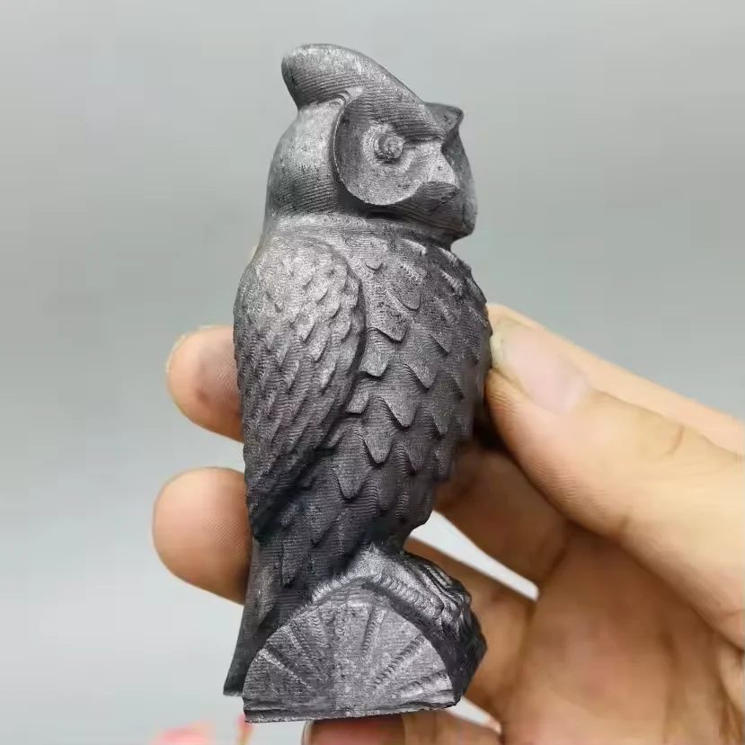 1PC Natural Crystal Shungite Owl Hand Engraving Carving Animal Quartz For Jewelry Modern Home Decoration