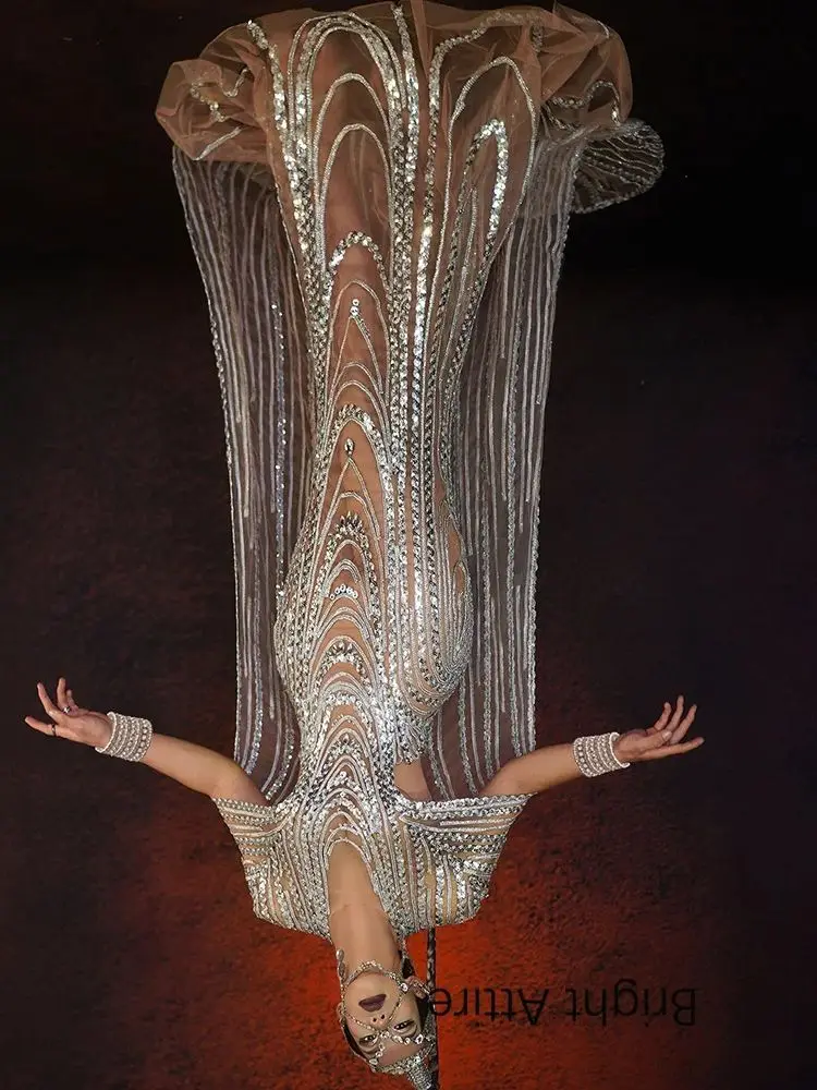 

Festival Carnival Night Lady Gaga See Through Illusion Dresses Womens Stage Drama Gown Skinny Party Club Outfits