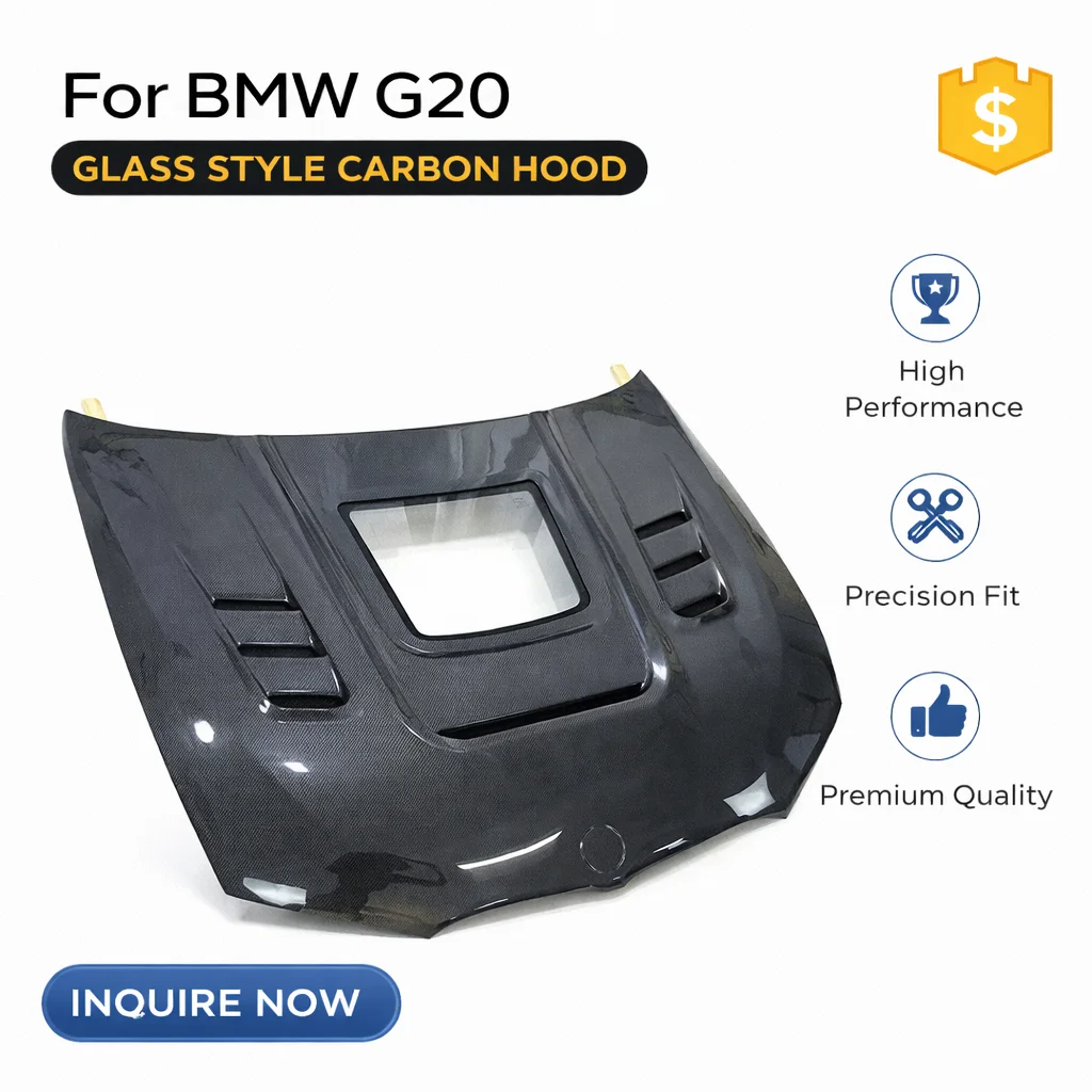 

Carbon Fiber Hood With Glass For BMW G20 3 Series (2019-2023) | Transparent Glass Front Bonnet Replacement | OEM-Style Fit