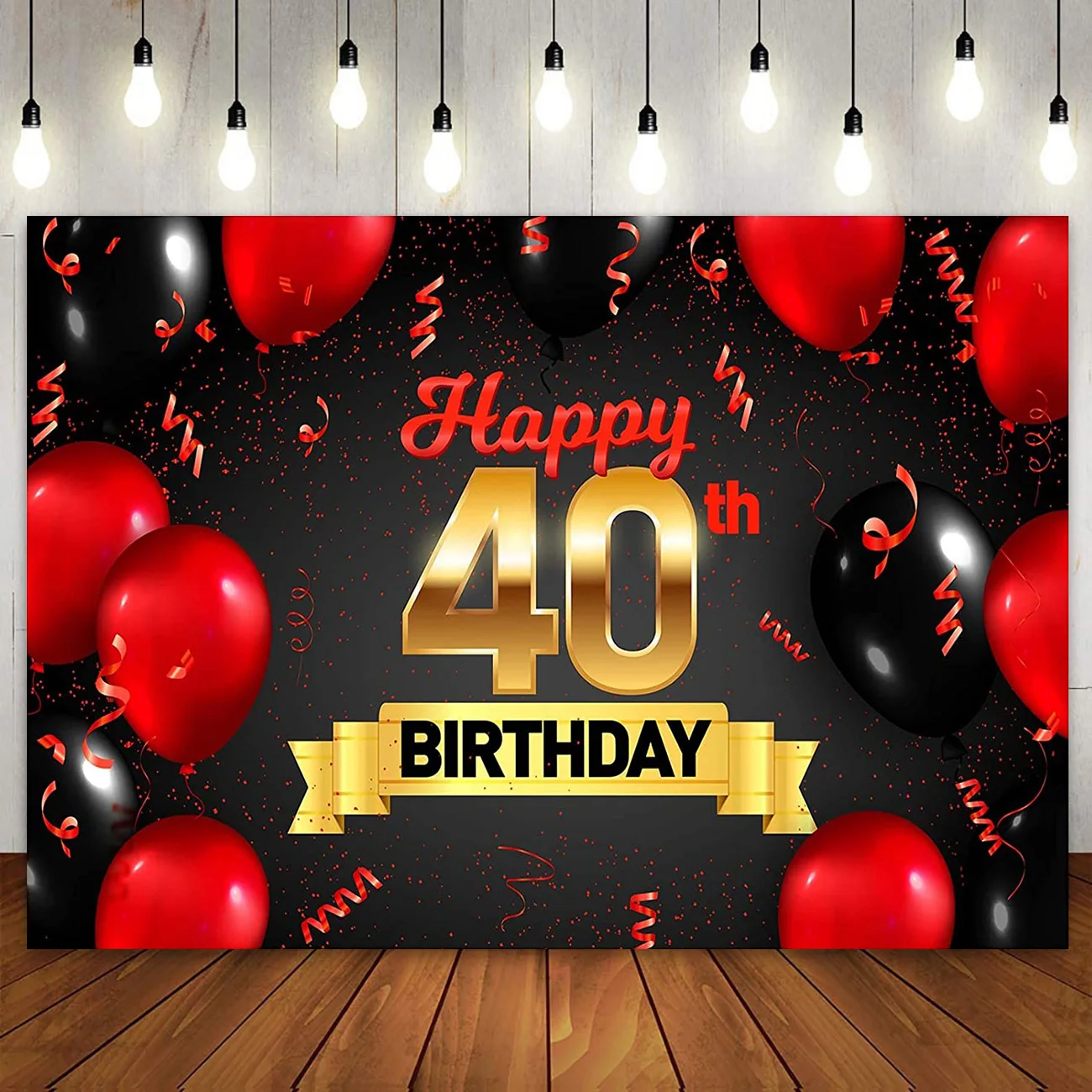 

Happy 40th Birthday Backdrop 40 Years Old Party Decoration Banner Red Black Balloon Photography Background for Men Women Custom