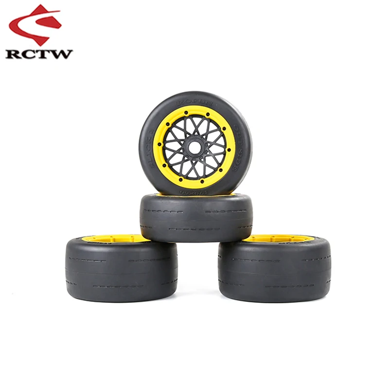 Front Rear Super Grip Road Wheel Slick Tire Racing Slick Tyre Kit for 1/5 Hpi Rofun Rovan Km Baja 5b Ss Buggy Truck Upgrade Part