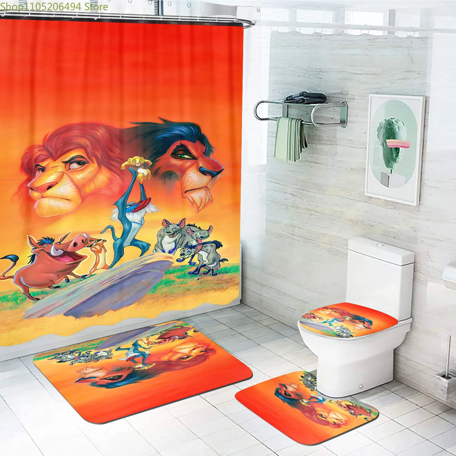 

Король Лев Симба, набор для душа и ванны, милые мультяшные занавески, роскошные аксессуары, наборы полных ковриков, подарки для мальчиков, 4 шт.