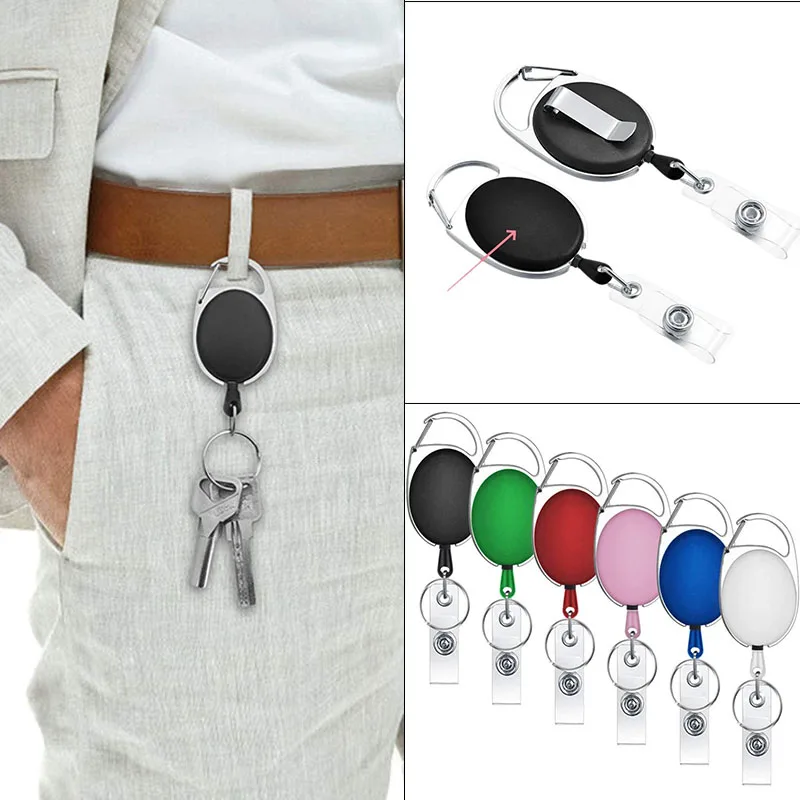 Belt Rope Office Lanyard Card Clip Keychain Name Tag Holder Keyring ID Card Key Ring Cord Reel Retract Pull Key Chain Badge