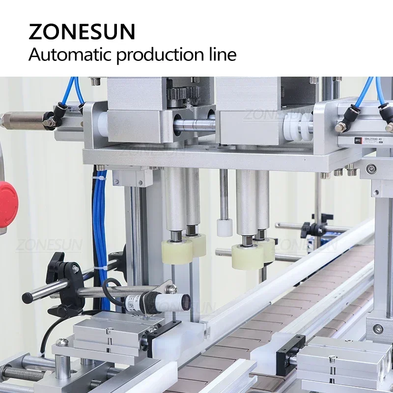 ZONESUN معجون ملء المسمار السد آلة وضع العلامات على الزجاجات المستديرة مع خط إنتاج الطعام لصلصة الفلفل الحار وكريم العسل
