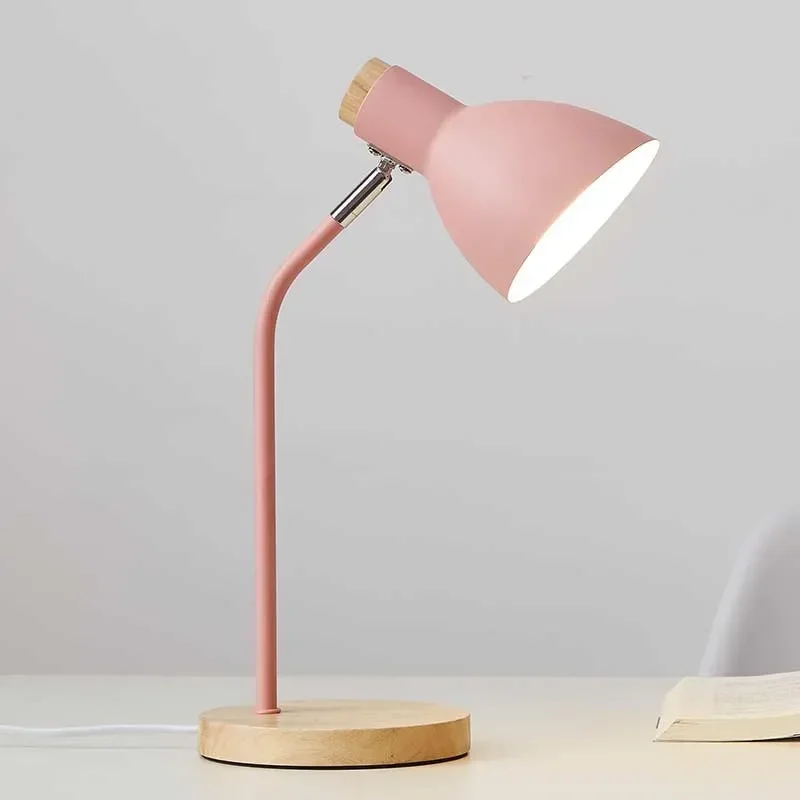 Lámpara de mesa creativa de madera, luz de escritorio nórdica flexible, arte, luces LED simples E27/protección ocular, lectura y sala de estar,