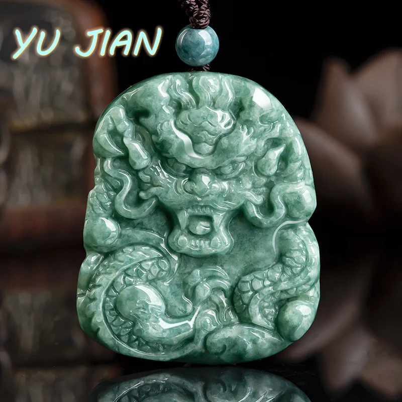 

Natural Emerald Dragon Pendant Ice Species Jade Ladies Men's Fashion Jewelry Hand Carved Boutique NecklaceAccessories