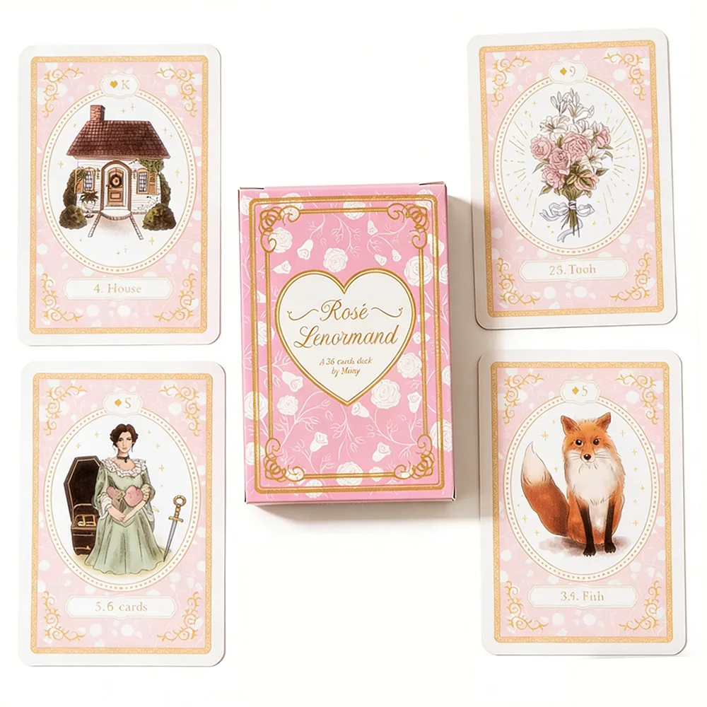 Traditional Rose Lenormand Tarot Card Set 36 PCS Romantic Pink Tarot Cards (8.8*6.0cm), Perfect for Party Games and Holiday Gift