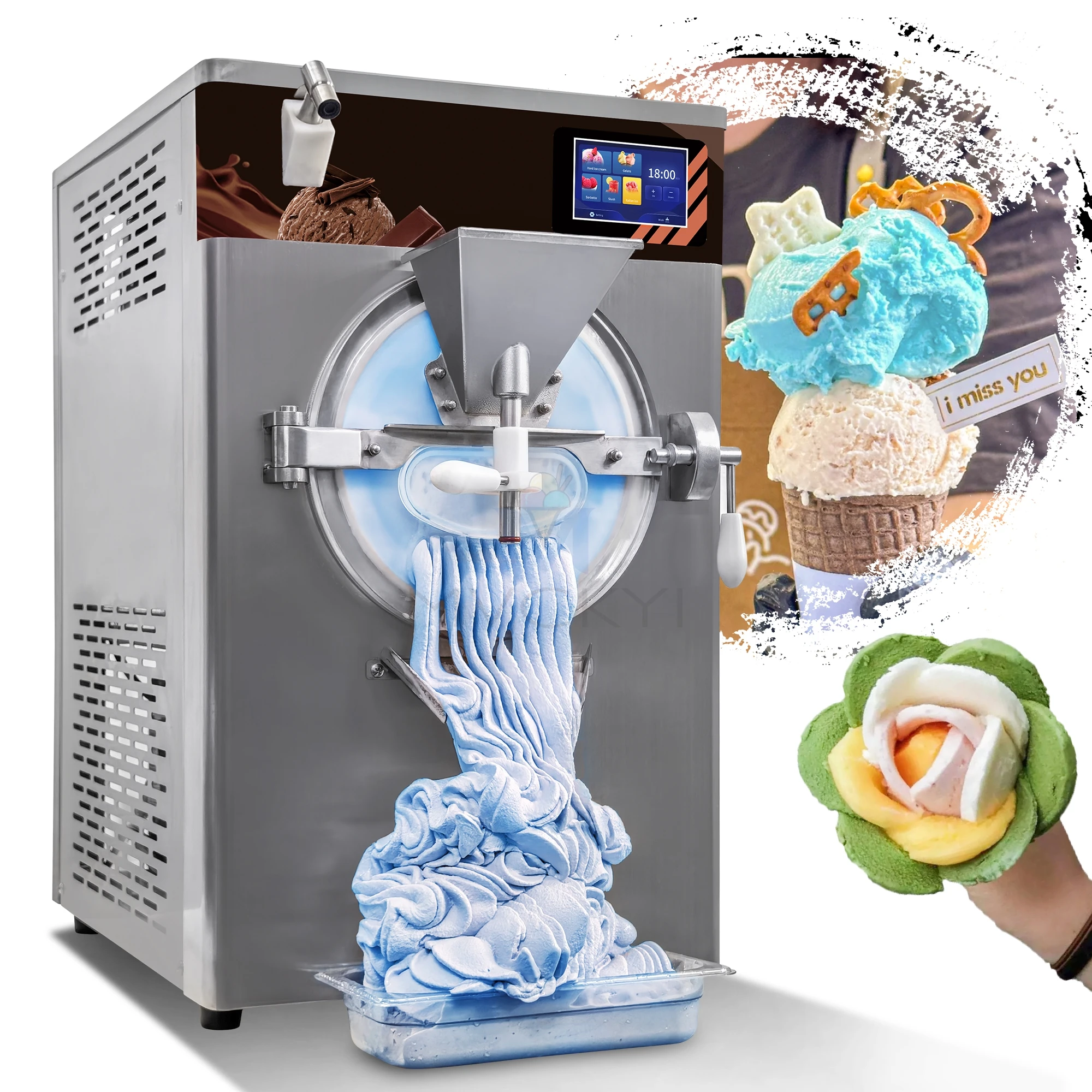 

5 in 1 Hard Ice Cream Machine high production Commercial 12L Stainless Steel Table Sorbet Freezer Home Italian Gelato Maker ﻿