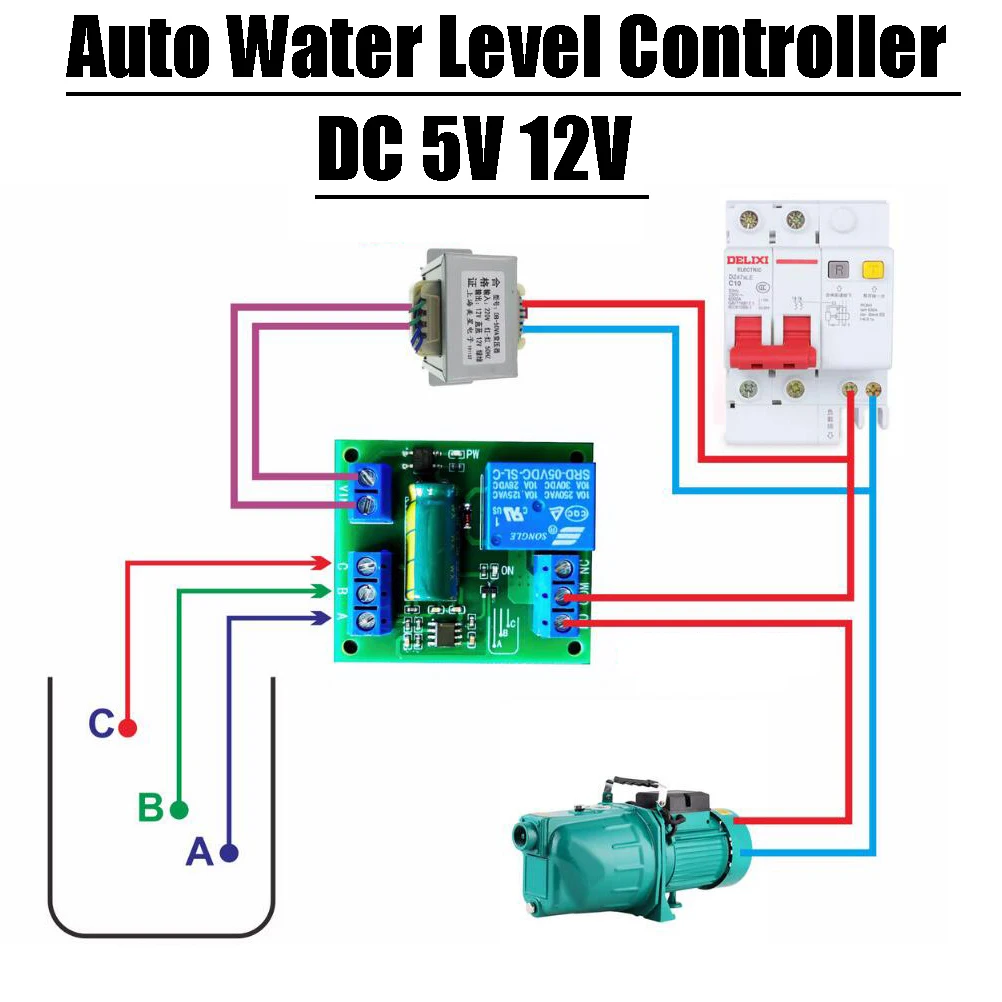 5V 12V Water Level Automatic Controller Liquid Sensor Switch Solenoid Valve Motor Pump Water Tank Tower Pool Control Board