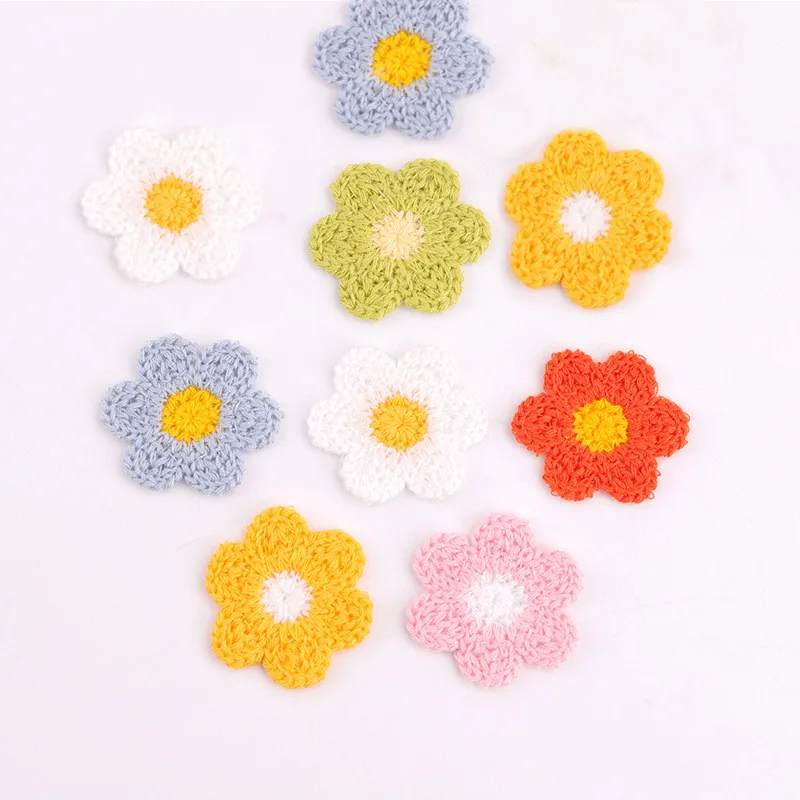 

15Pcs Mini 3.5cm Width Six-petal Flowers Knitted Patch Wholesale Flower Applique For Clothing Shoes Hat Hair Accessories