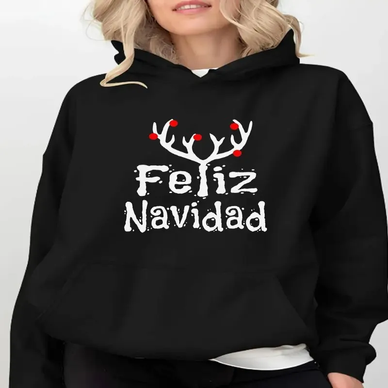 

Women'S Christmas Reindeer Hoodie Slim Fit Athletic Pullover Sweatshirt with Drawstring Hood, Plus Size Friendly Workout Top
