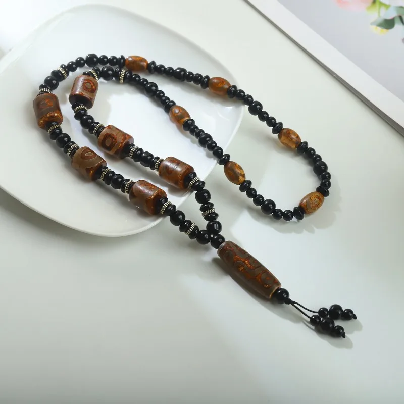 

Natural Elegant Dzi Bead Agate Pendant, Chinese Style Ethnic Style Dzi Bead Necklace