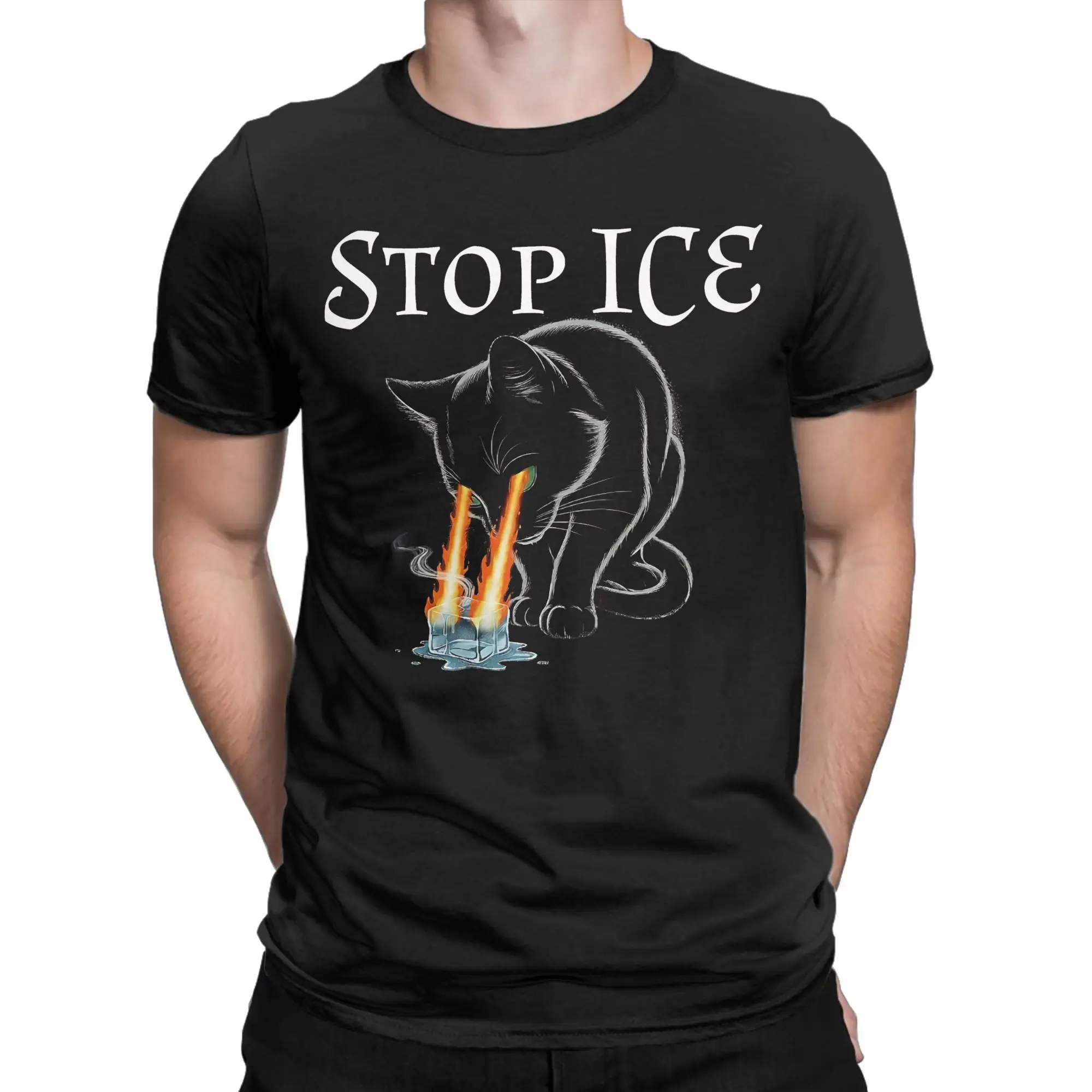 Streetwear T-Shirt Beach Ice Out Stop Ice Black Cat Hippie T-Shirts Cotton Tshirt for Men Classic Wholesale Short Sleeve Tops