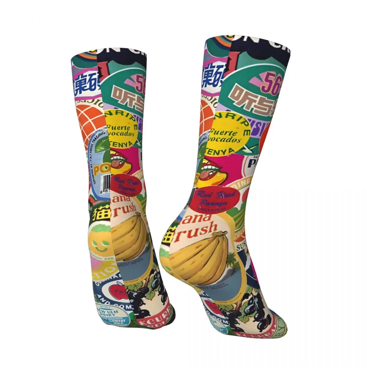 Crazy compression Fruit Stickers Sock for Men Vintage Quality Pattern Crew Sock Novelty