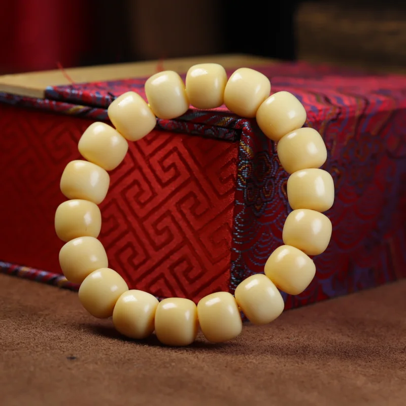 Natural Ox Bone Bead Bracelet Yellow Chicken Grease Jadified Imitation Fragrance Ethnic Style Men and Women Vintage