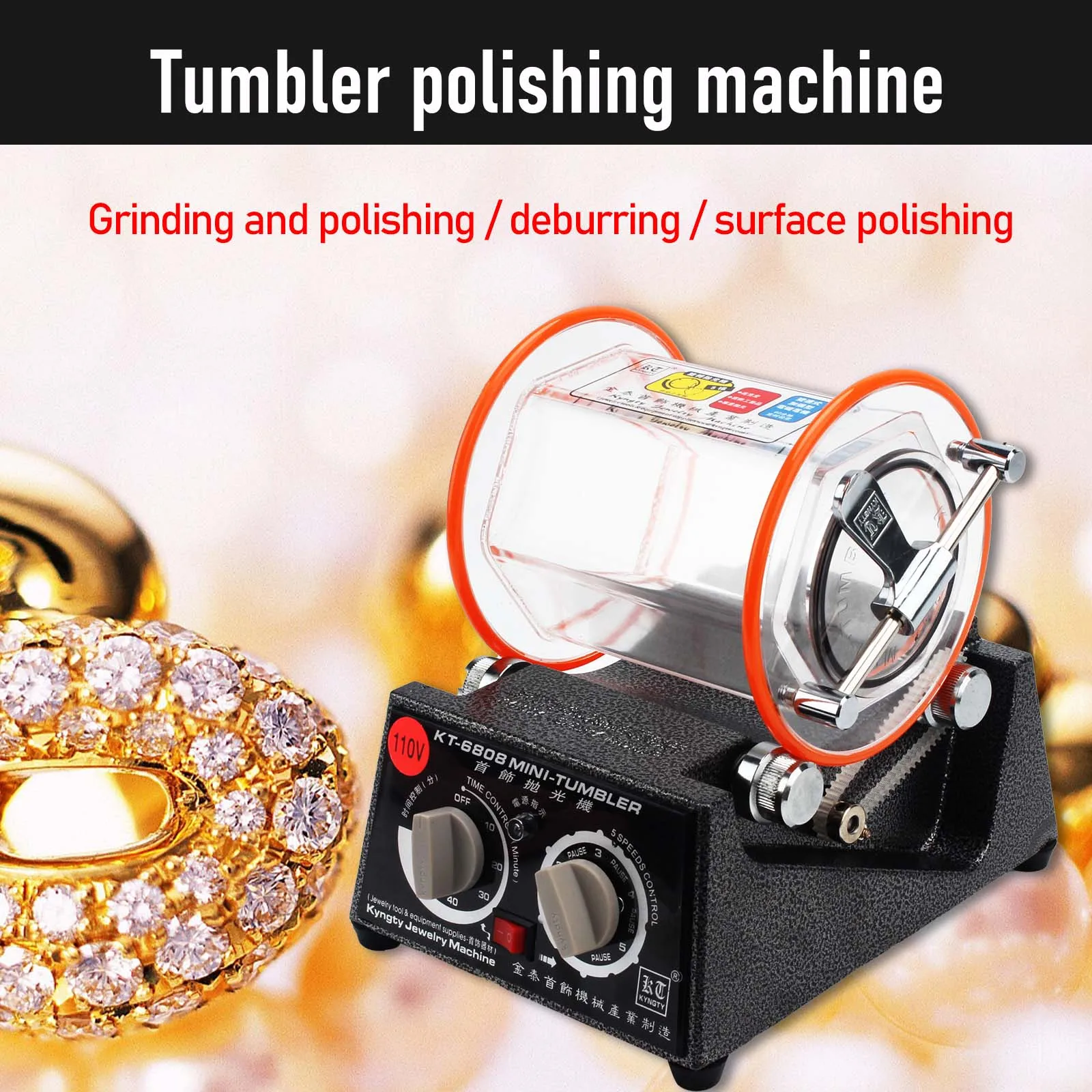 KT-6808 3kg Rotary Tumbler Surface Polisher Jewelry Drum Polishing Machine Gem DIY Mini-Tumbler Finishing Tools